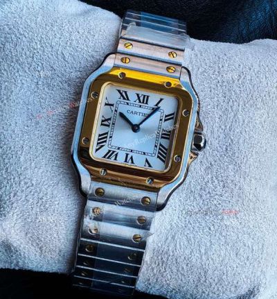 Cartier Santos 27*34mm Quartz Movement TT YG Case White Face Square Lady Watch